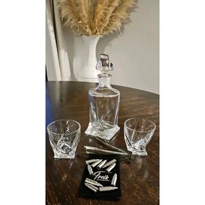 Decanter And Rock Glasses Set Of 2 Glasses + Stainless Steel Bullet Chillers